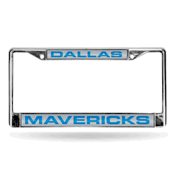 Dallas Mavericks Laser Chrome Frame - Silver Background With Royal Letters