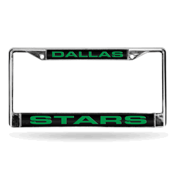 Dallas Stars Laser Chrome License Plate Frame (Black W/ Green Lettering)