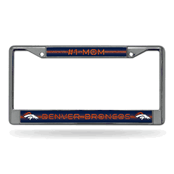 Denver Broncos #1 Mom 12" x 6" Silver Bling Chrome Car/Truck/SUV Auto Accessory