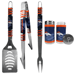 Denver Broncos 3 pc Tailgater BBQ Set and Salt and Pepper Shaker Set
