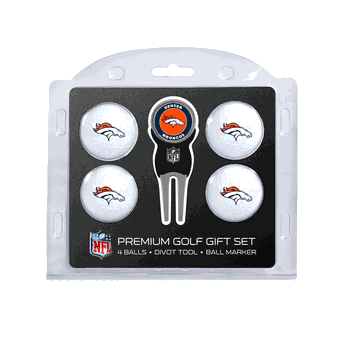 Denver Broncos 4 Ball Gift Set + Divot Tool & Marker