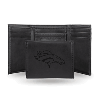 Denver Broncos Black Laser Engraved Tri-Fold Wallet