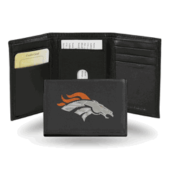 Denver Broncos  Embroidered Genuine Leather Tri-fold Wallet 3.25" x 4.25" - Slim