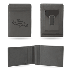 Denver Broncos Gray Laser Engraved Front Pocket Wallet