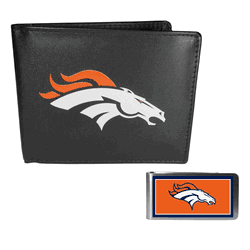 Denver Broncos Leather Bi-fold Wallet & Color Money Clip