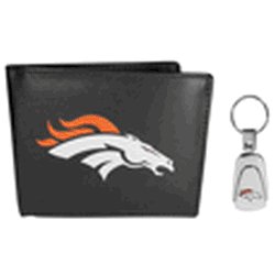 Denver Broncos Leather Bi-fold Wallet & Steel Key Chain
