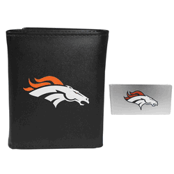 Denver Broncos Leather Tri-fold Wallet & Money Clip