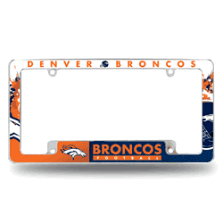 Denver Broncos Primary 12" x 6" Chrome All Over Automotive License Plate Frame for Car/Truck/SUV