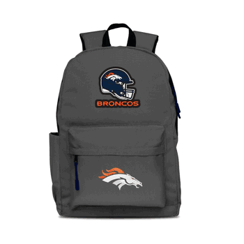 Denver Broncos Two-Logo Campus Backpack, Gray, with Navy Zipper