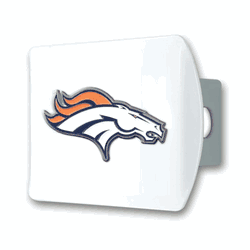 Denver Broncos White Metal Hitch Cover with  3D Color Emblem