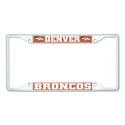 Denver Broncos White Metal License Plate Frame - 6.25"x12.25"