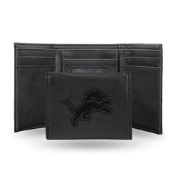Detroit Lions Black Laser Engraved Faux Leather Trifold