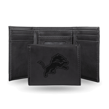 Detroit Lions Black Laser Engraved Faux Leather Trifold