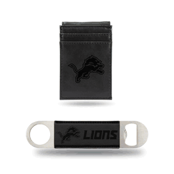 Detroit Lions Black Laser Engraved Front Pocket Wallet & Bar Blade