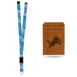 Detroit Lions Brown Front Pocket Wallet Set