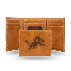 Detroit Lions Brown Laser Engraved Faux Leather Trifold