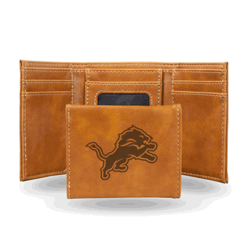 Detroit Lions Brown Laser Engraved Faux Leather Trifold