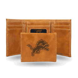 Detroit Lions Brown Laser Engraved Tri-Fold Wallet