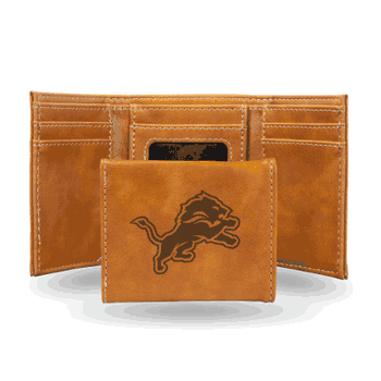Detroit Lions Brown Laser Engraved Tri-Fold Wallet