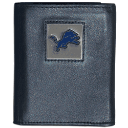 Detroit Lions Deluxe Leather Tri-fold Wallet Packaged in Gift Box