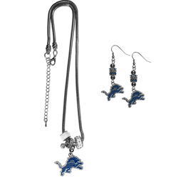 Detroit Lions Euro Bead Earrings and Necklace Set