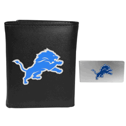 Detroit Lions Leather Tri-fold Wallet & Money Clip