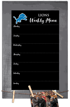 Detroit Lions Weekly Chalkboard with frame & clothespins 11x19 Sign