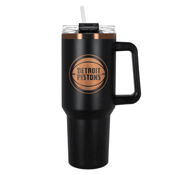 Detroit Pistons 40oz Black and Copper Colossus Travel Mug with Straw