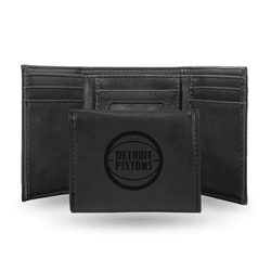 Detroit Pistons Black Laser Engraved Tri-Fold Wallet