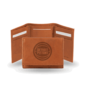 Detroit Pistons  Brown Embossed Genuine Leather Tri-Fold Wallet