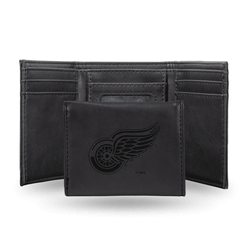 Detroit Red Wings Black Laser Engraved Faux Leather Trifold