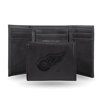 Detroit Red Wings Black Laser Engraved Faux Leather Trifold
