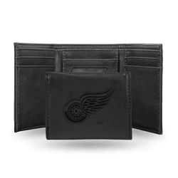 Detroit Red Wings Black Laser Engraved Tri-Fold Wallet