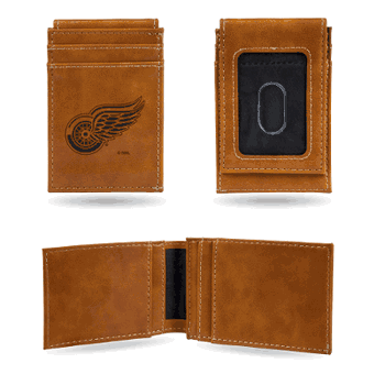 Detroit Red Wings Brown Laser Engraved Front Pocket Wallet