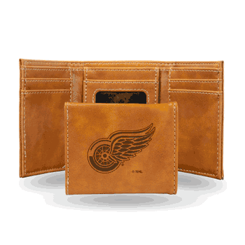 Detroit Red Wings Brown Laser Engraved Tri-Fold Wallet