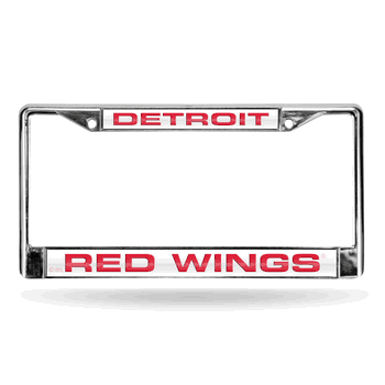 Detroit Red Wings Laser Chrome Frame - White Background With Red Letters