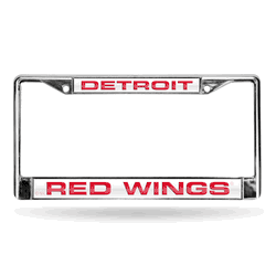 Detroit Red Wings Laser Chrome Frame - White Background With Red Letters
