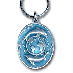 Dolphins and Earth Metal Key Chain with Enameled Details