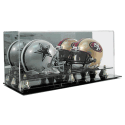 Double Mini Helmet Display Case with Mirror Back & Gold Risers