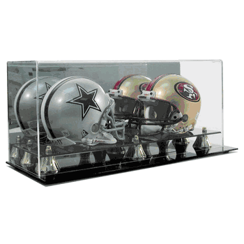 Double Mini Helmet Display Case with Mirror Back & Gold Risers