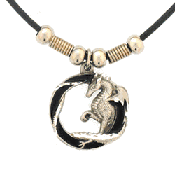 Dragon in a Circle Adjustable Cord Necklace