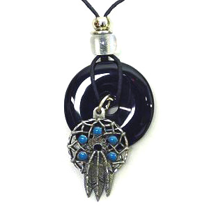 Dream Catcher Adjustable Cord Necklace with Onyx Colored Disc