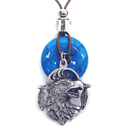 Eagle Head Adjustable Cord Necklace with Torquoise Colored Disc