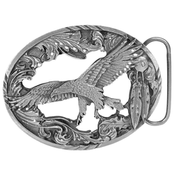 Eagle with Feathers Antiqued Belt Buckle