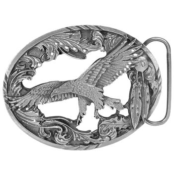 Eagle with Feathers Antiqued Belt Buckle