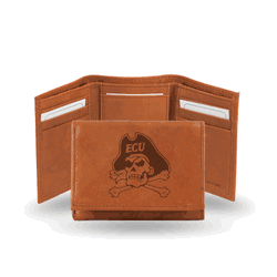 East Carolina Pirates  Brown Embossed Genuine Leather Tri-Fold Wallet