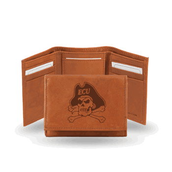 East Carolina Pirates  Brown Embossed Genuine Leather Tri-Fold Wallet