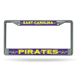 East Carolina Pirates Classic 12" x 6" Silver Bling Chrome Car/Truck/SUV Auto Accessory