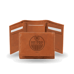 Edmonton Oilers  Brown Embossed Genuine Leather Tri-Fold Wallet