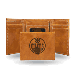 Edmonton Oilers Brown Laser Engraved Tri-Fold Wallet